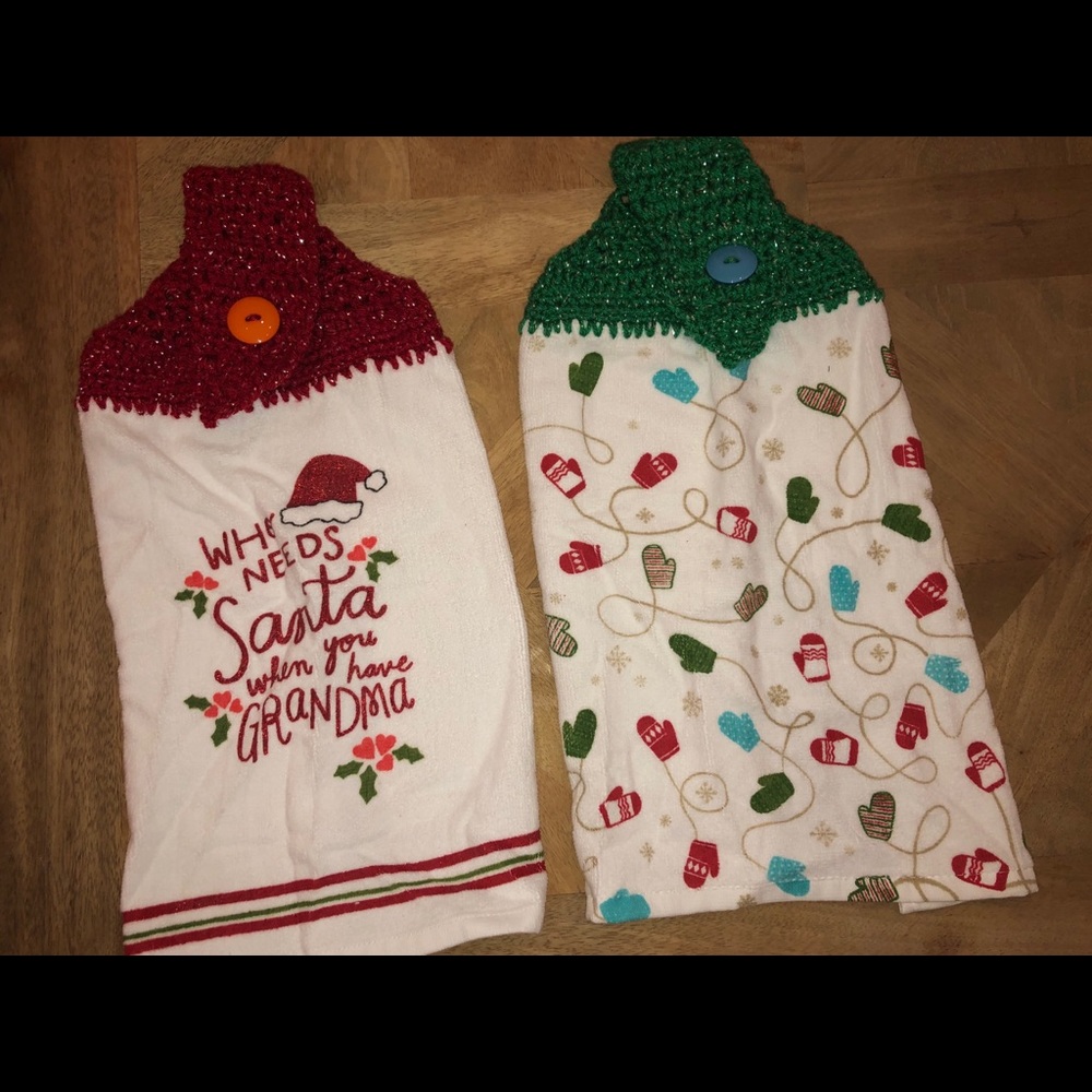 Set of Christmas Towels Crocheted Tops